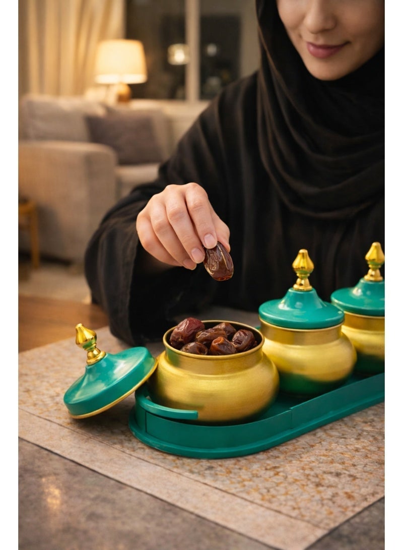 أولودينيز  طقم تقديم فاخر بتصميم رمضاني – أوعية معدنية بلمسة ذهبية مع صينية فاخرة للتقديم والضيافة - Image 3